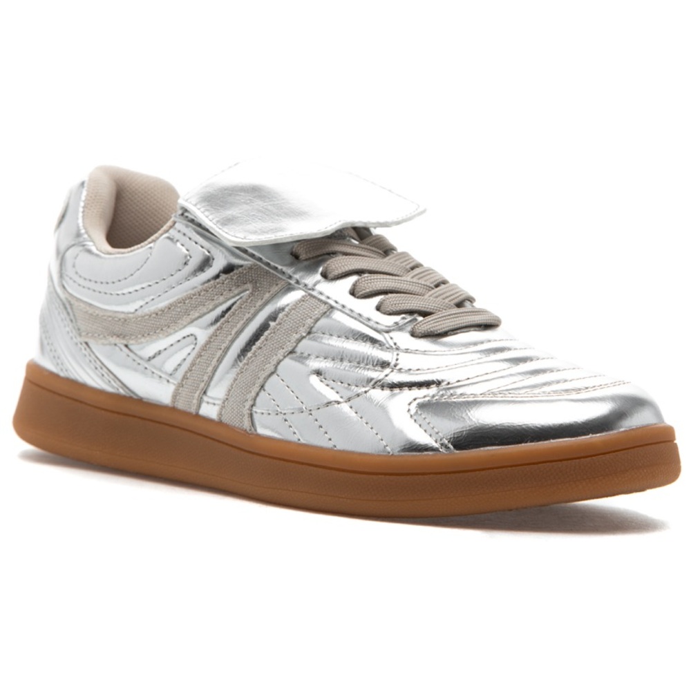 Steve Madden Silver Metallic Velcro-Lace Sneakers.